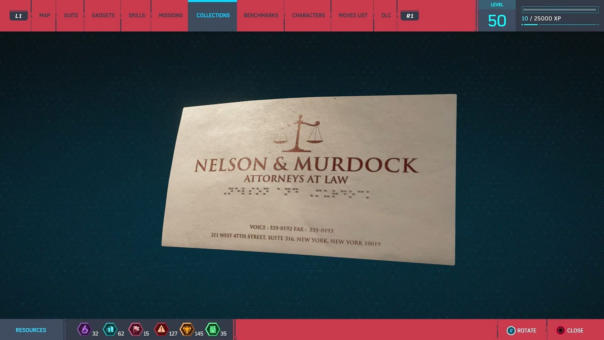 Matt Murdock&#039;s business card (Image via Insomniac Games)