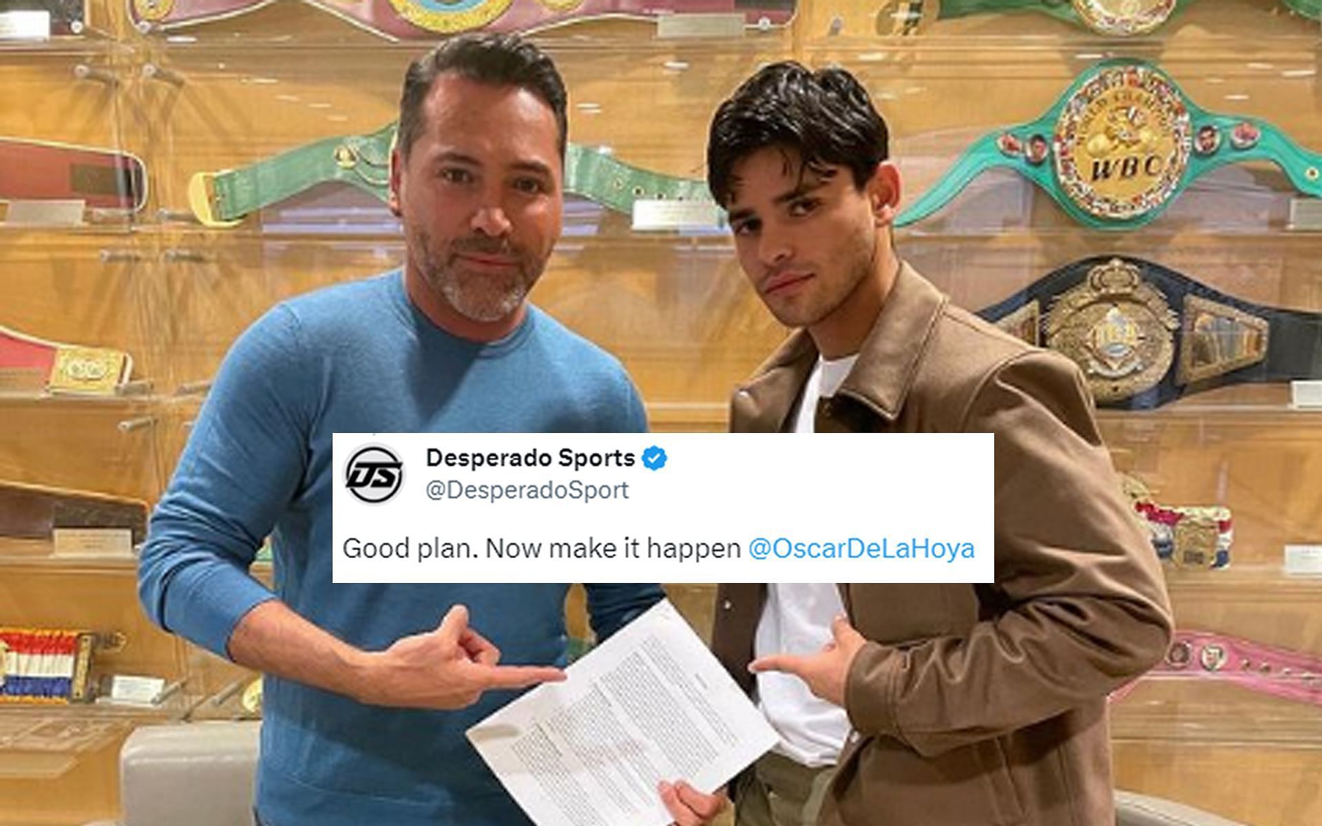 Oscar De La Hoya (left) with Ryan Garcia (right) (Image via @oscardelahoya Instagram)