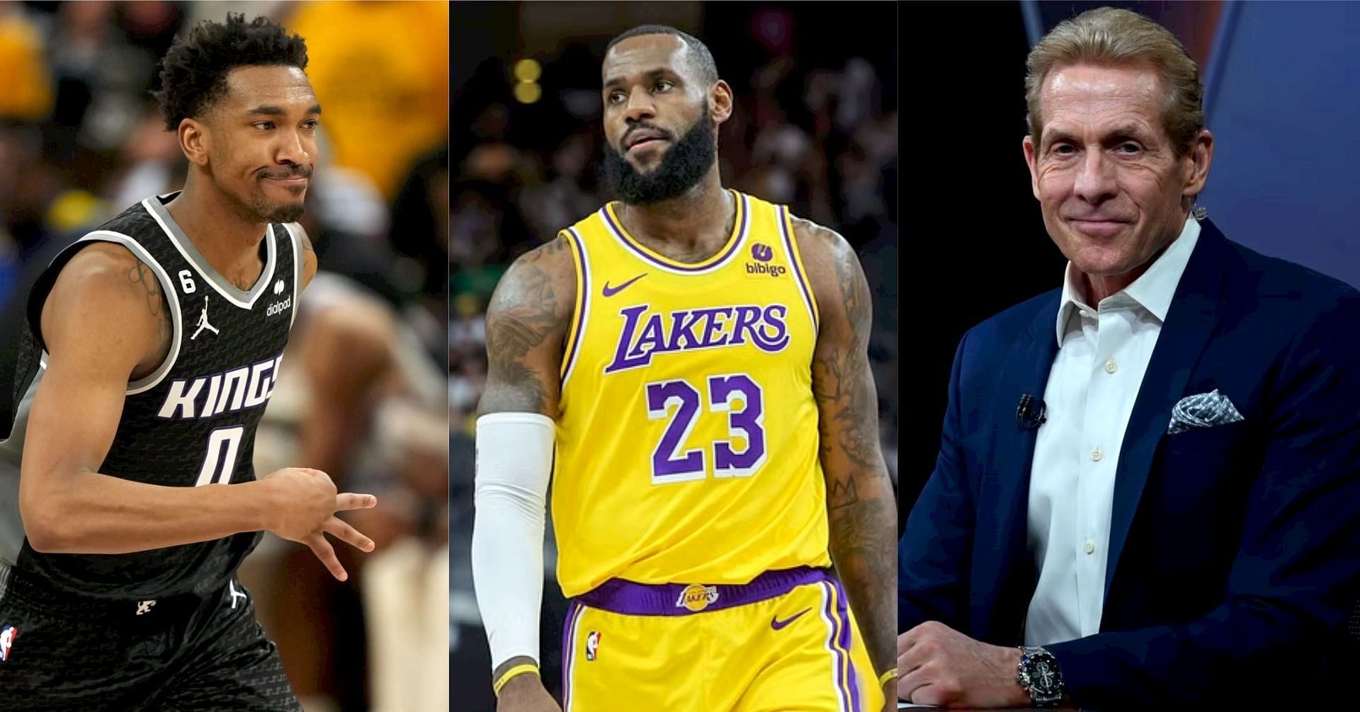 Sacramento Kings guard Malik Monk, LA Lakers superstar forward LeBron James and FS1 analyst Skip Bayless