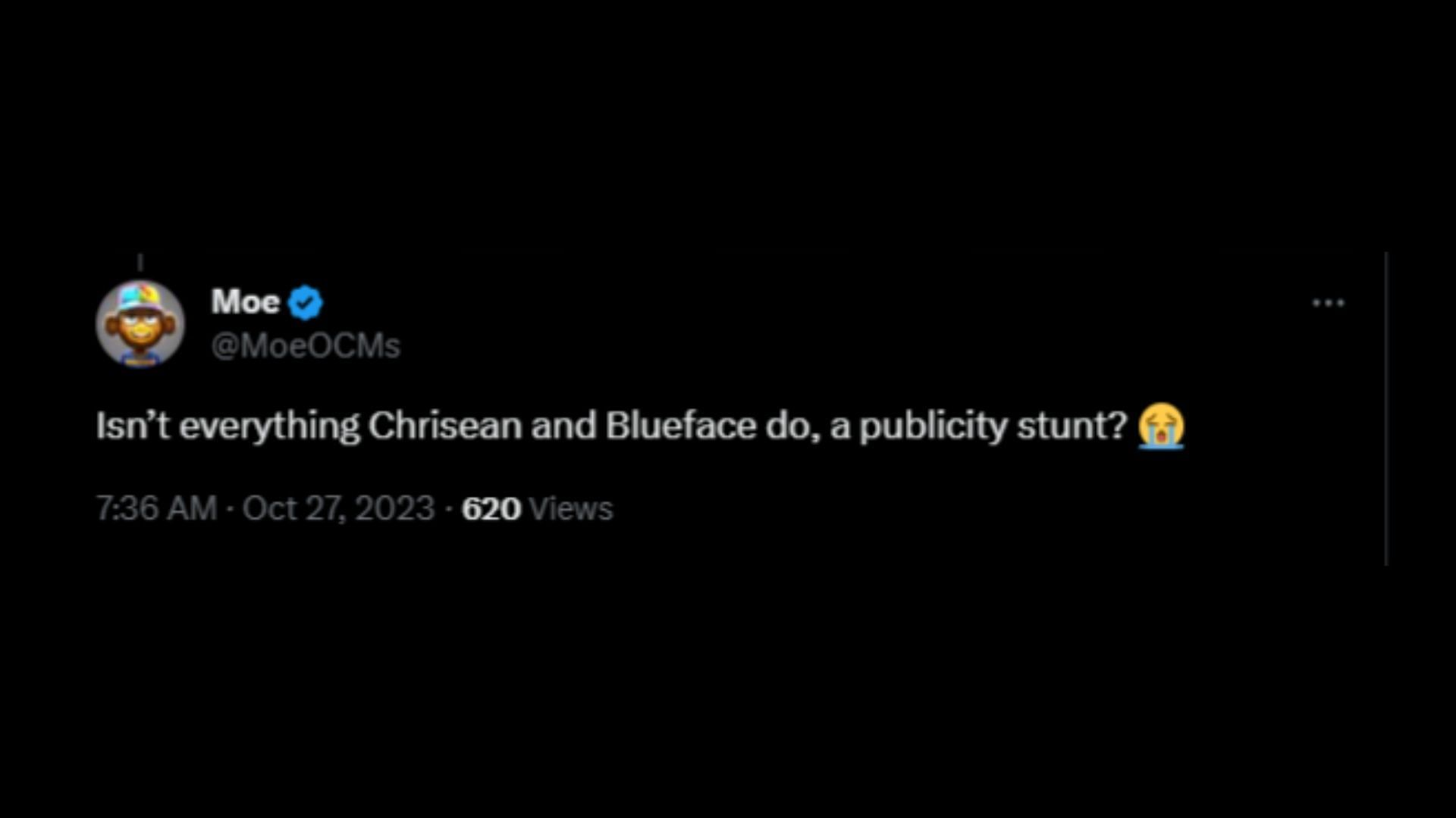 Screenshot of an X user remarking on Rock calling Blueface and Jaidyn Alexis&#039; engagement a &quot;PR stunt.&quot; (Photo via @DailyLoud/X)