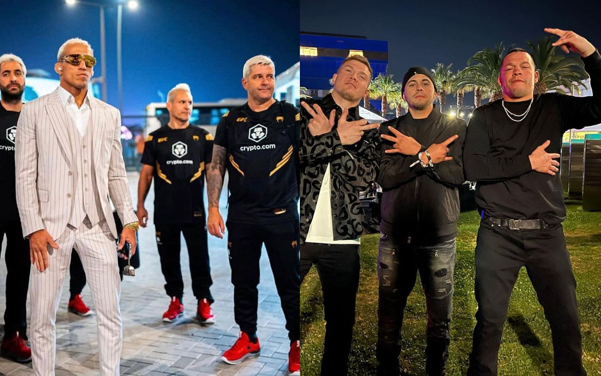 Charles Oliveira with his team (left) and Nate Diaz with his team (right) (Images via @charlesdobronxs and @natediaz209 Instagram)