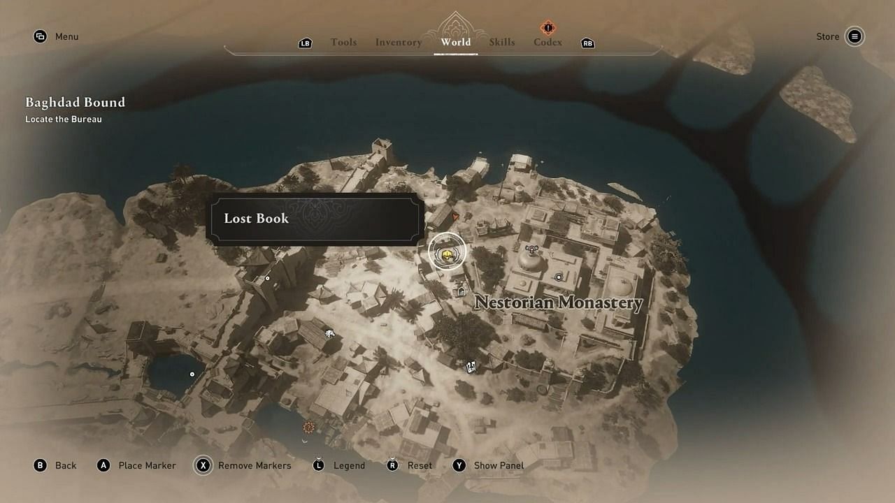 Assassin&#039;s Creed Lost book location near Nestorian Monastery (Image via Gamerpillar/YouTube)