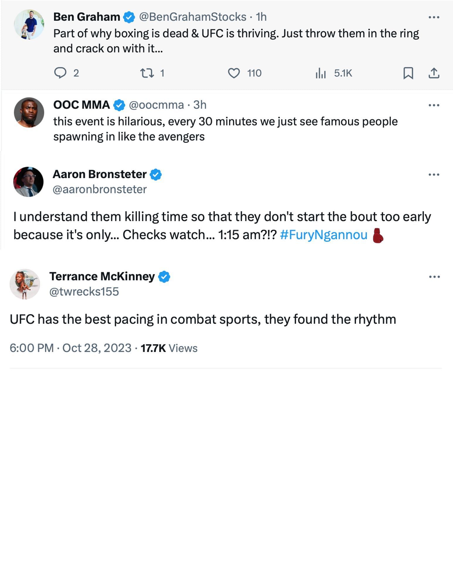 Viewer reactions to Fury vs. Ngannou on Twitter