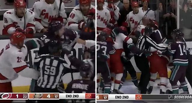 Massive brawl erupts between multiple Carolina Hurricanes &amp; Anaheim Ducks players