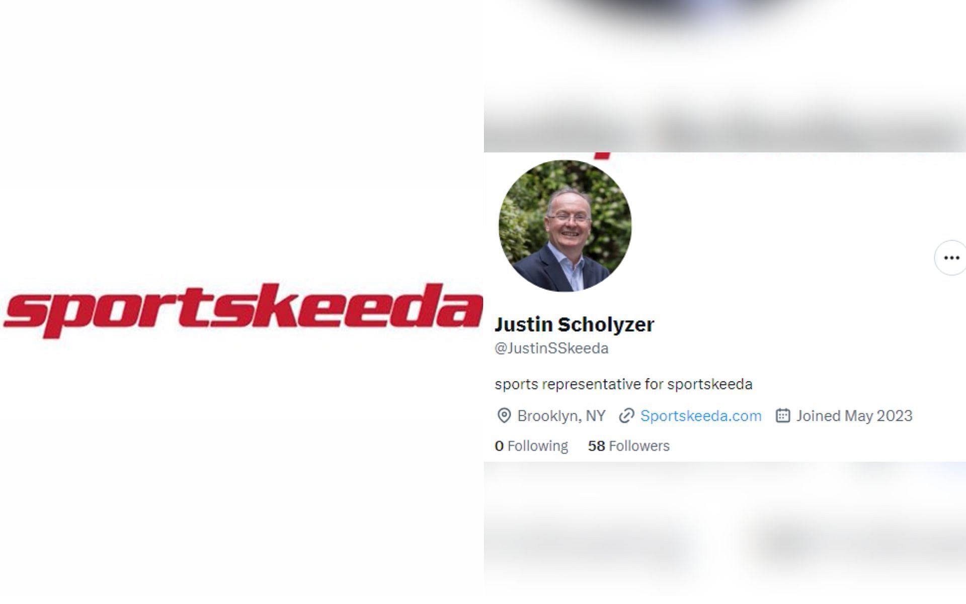 Sportskeeda logo [Left], and @JustinSSkeeda X profile [Right] [Photo credit: Sportskeeda and @JustinSSkeeda - X]