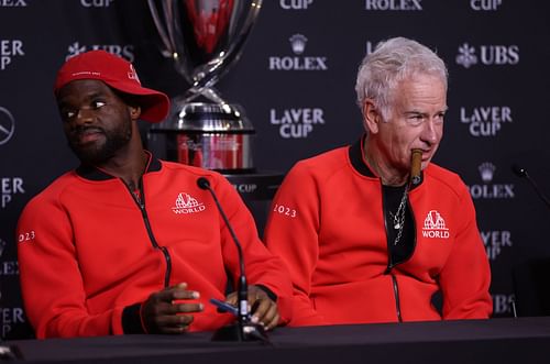 John McEnroe with Frances Tiafoen after winning the Laver Cup