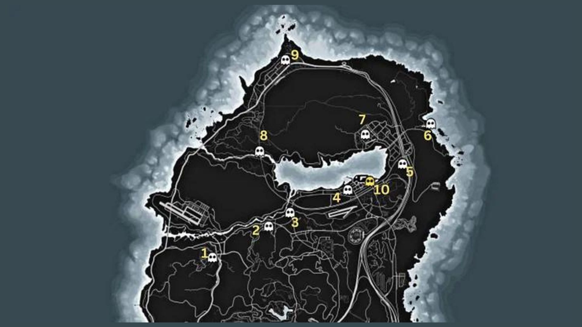 A map overview of possible ghost spawn locations in the game (Image via gtalens.com)