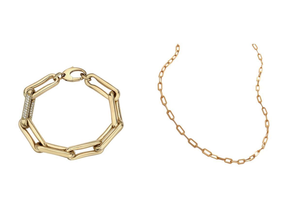 The Milano Pinched Link bracelet and the Monica Vinader paperclip chain necklace (Image via brands&rsquo; websites)