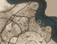 These are the locations of the chests in the Harbiyah region. (Image via Sportskeeda)