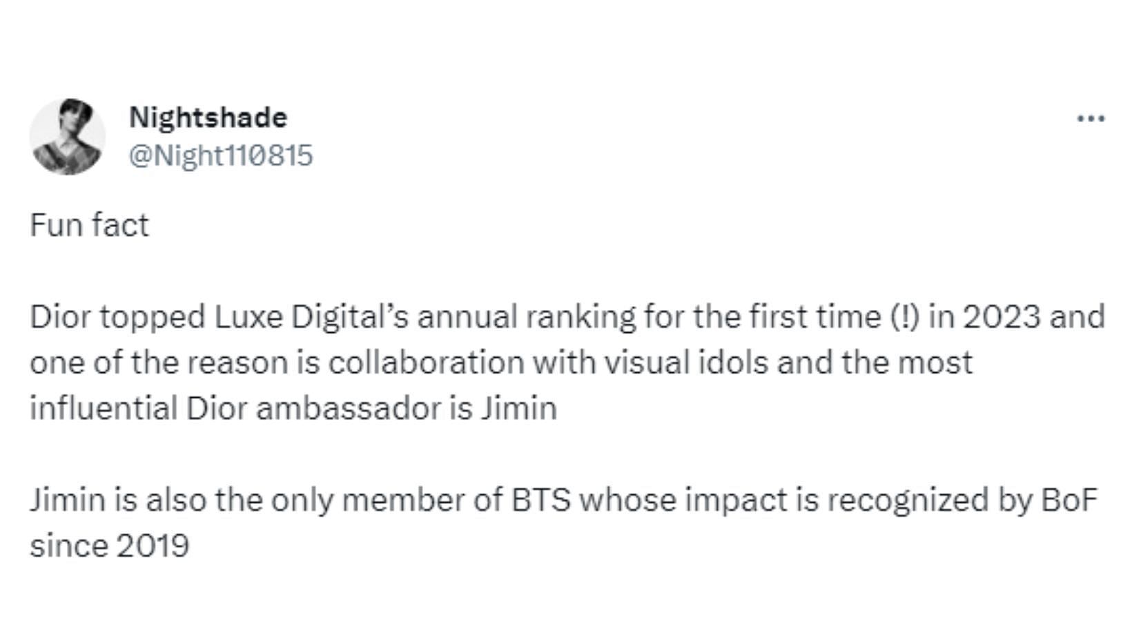 Jimin displays his power in the global fashion world as he receives special  mention on BTS joining the BoF 500 Class of 2023