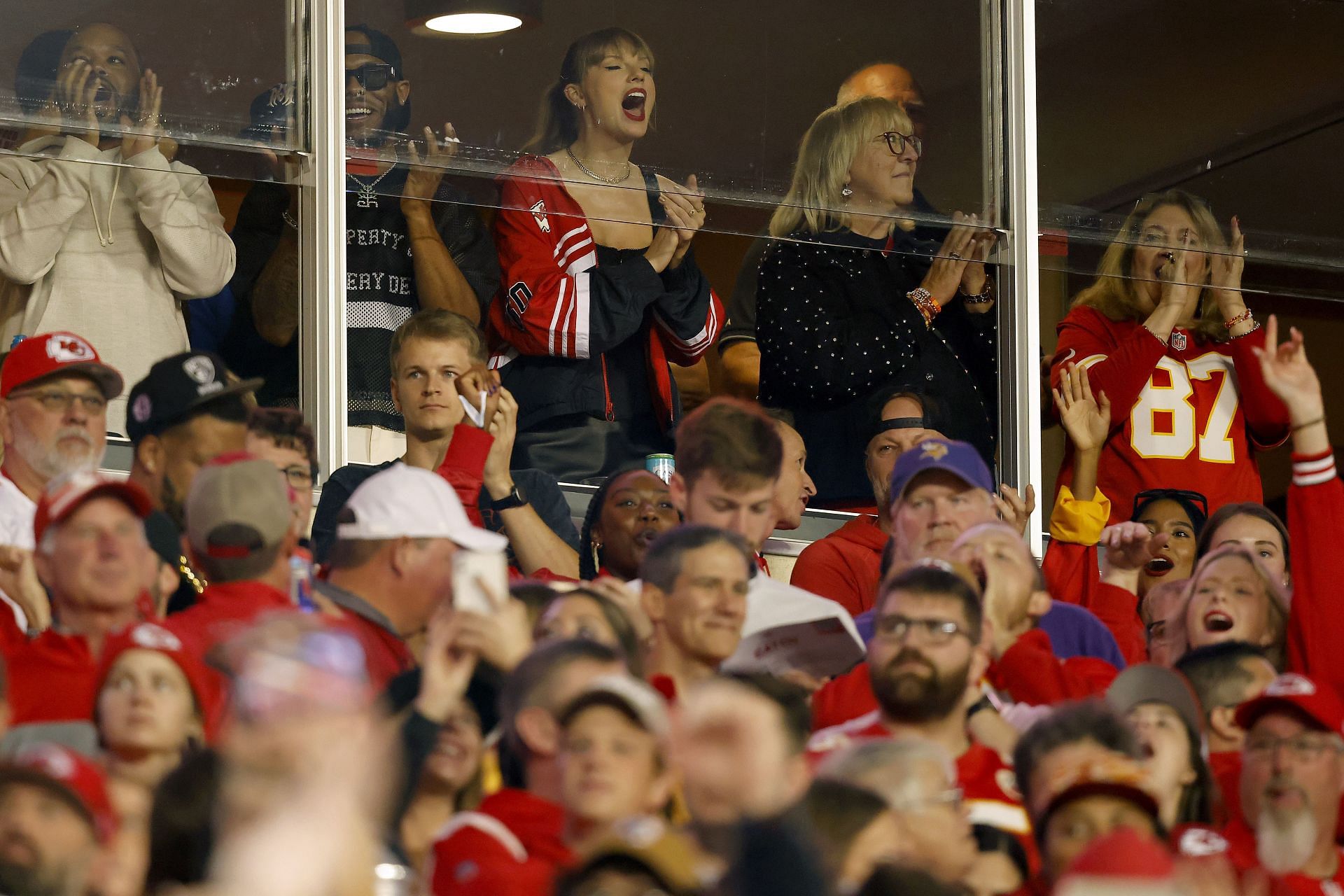 Taylor Swift and Travis Kelce&#039;s mother at Kansas City Chiefs-Denver Broncos game