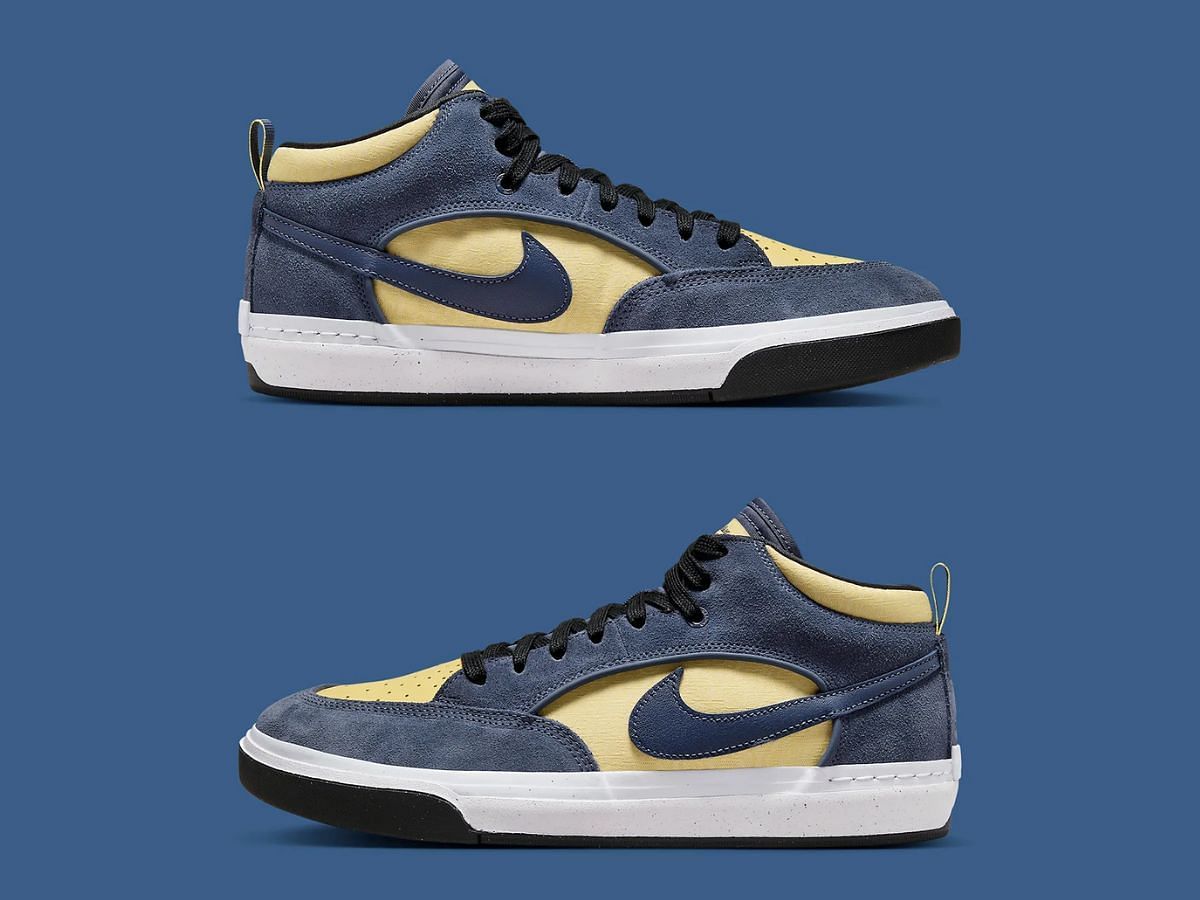 Look at Nike SB Leo Baker &ldquo;Thunder Blue/Saturn Gold&rdquo; sneakers (Image via Sneaker News)