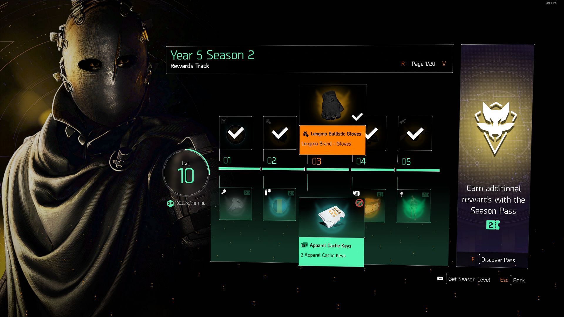 The Division 2 Lengmo Brand set on the Season Pass reward track (Image via Ubisoft)