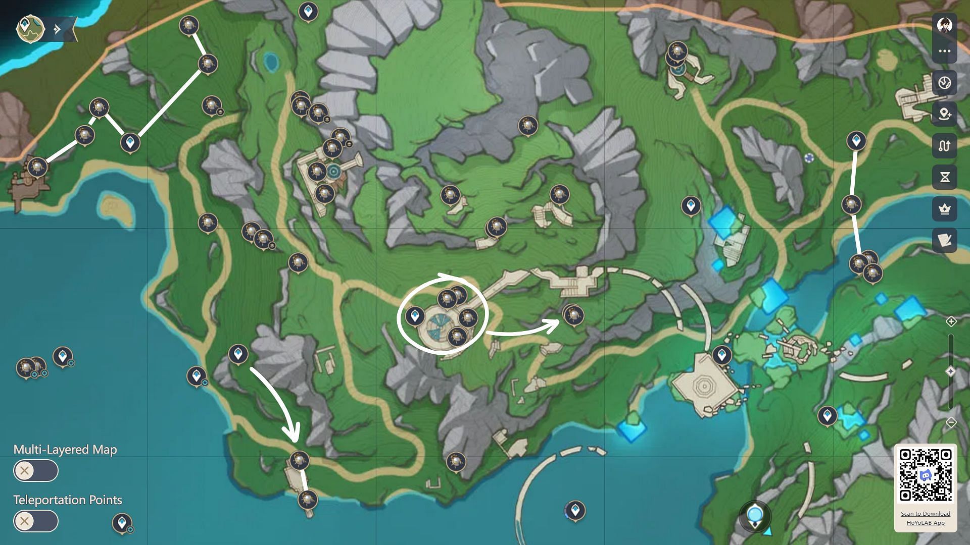 Easy farming r routes near Fontaine&#039;s research institute (Image via HoYoverse)