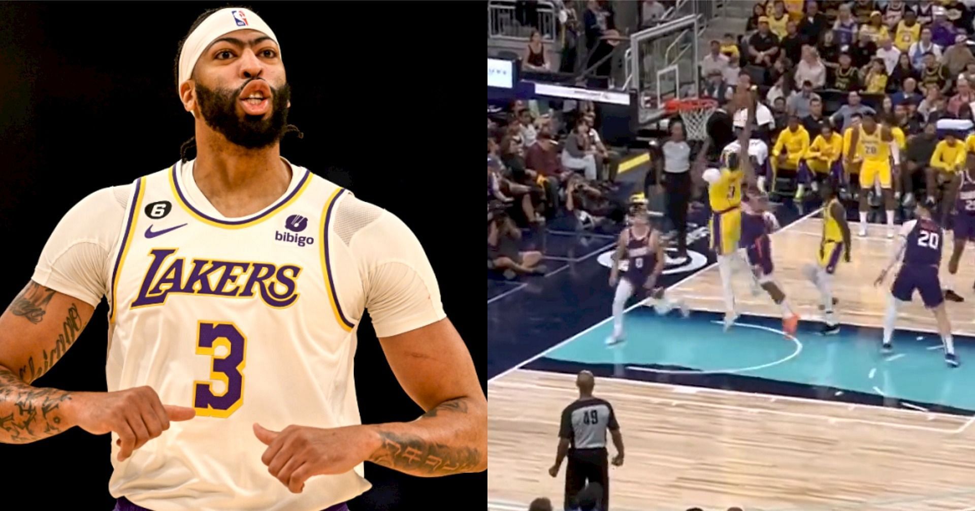 Anthony Davis throws down one-handed slam while drawing foul as Lakers go up by 6