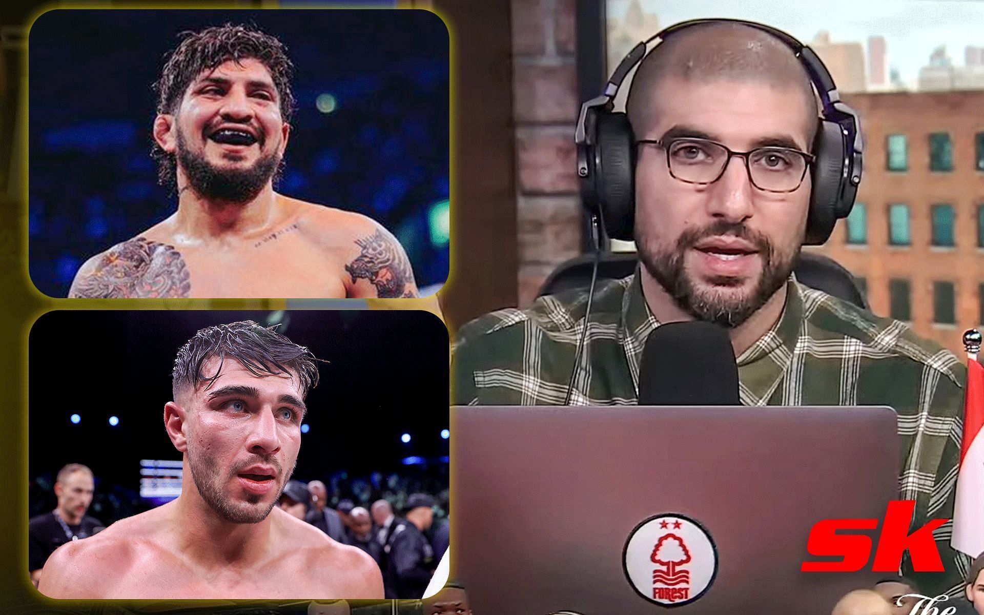 Dillon Danis (Top Left); Tommy Fury (Bottom Left); Ariel Helwani (Right) [*Image courtesy: @dillondanis Instagram; Getty Images; MMAFightingonSBN YouTube channel]