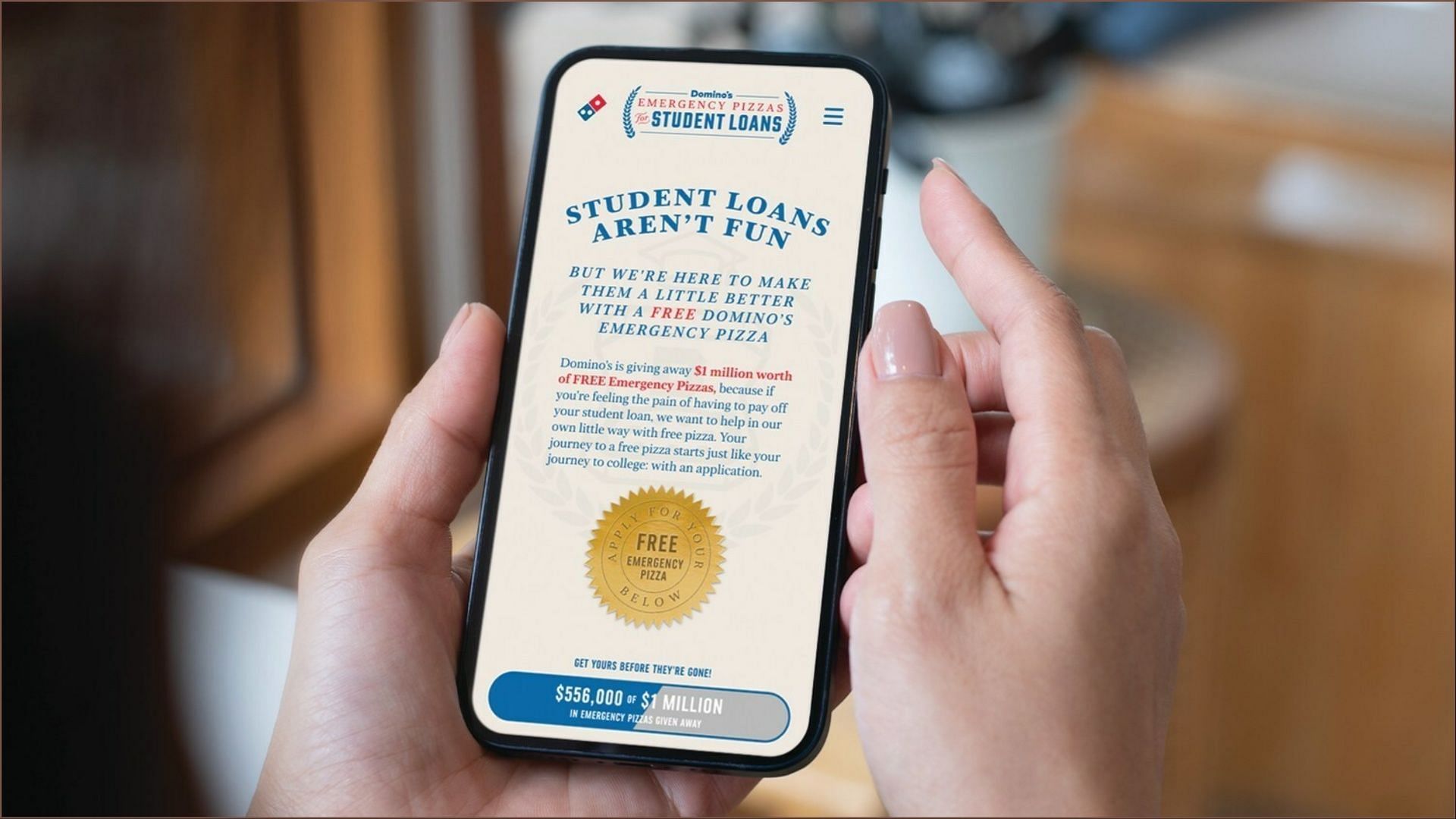 The free Emergency Pizzas for student loans can be claimed through a code which will be available in limited numbers every day (Image via Domino&rsquo;s)