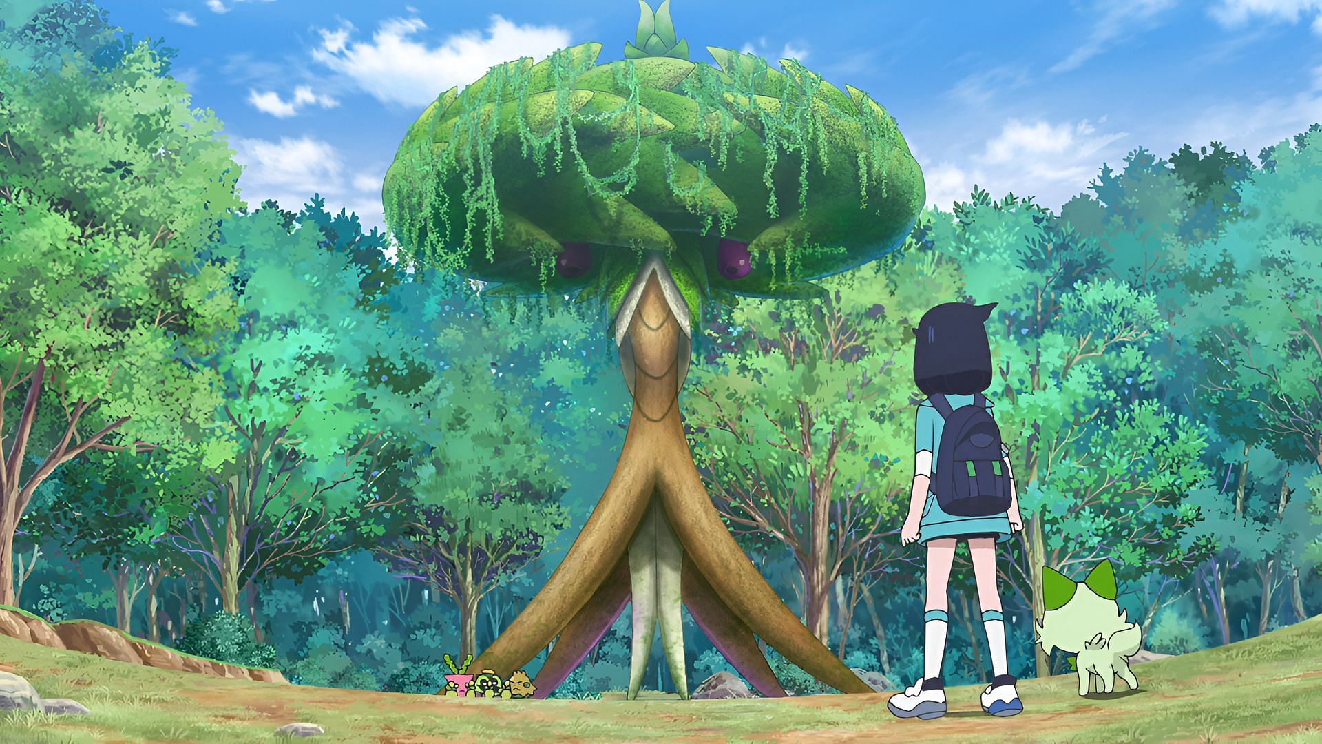 The giant Arboliva posing as a large tree in the forest in Pokemon Horizons (Image via The Pokemon Company)