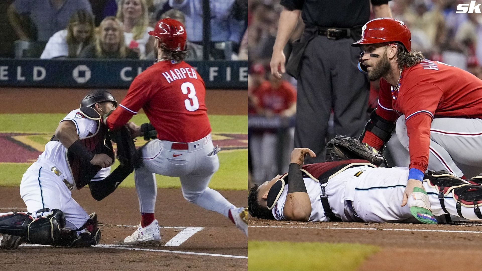 Bryce Harper drops truth bomb on massive Gabriel Moreno collision while  stealing home