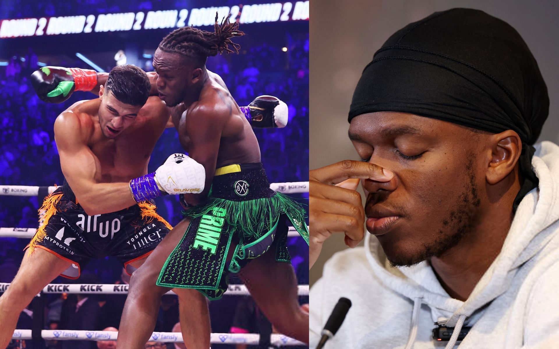 Tommy Fury vs. KSI (left) and KSI (right) [Images Courtesy: @GettyImages]