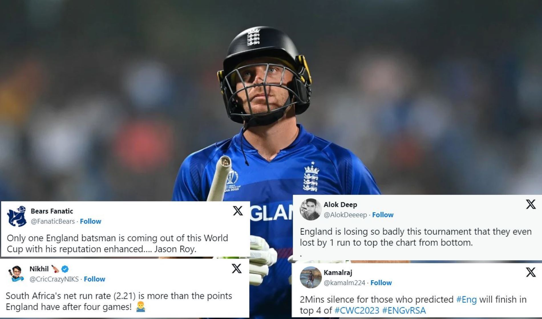 "South Africa's net run rate is more than the points England have" - Twitter trolls England after 229-run defeat to South Africa in 2023 World Cup