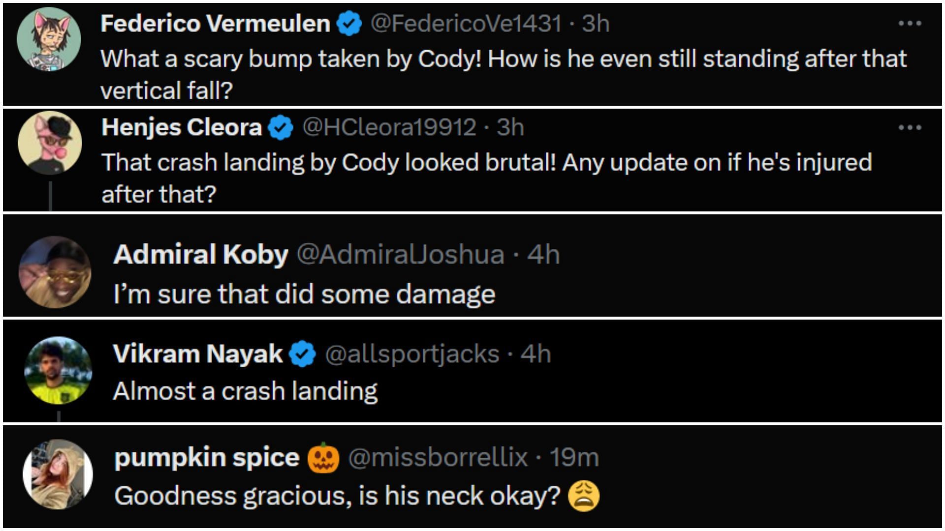 WWE fan reactions to Cody Rhodes' scary spot.