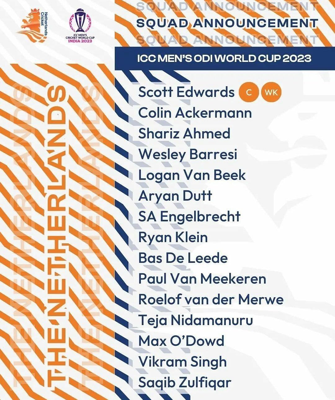 Netherlands Cricket World Cup Squad 2023
