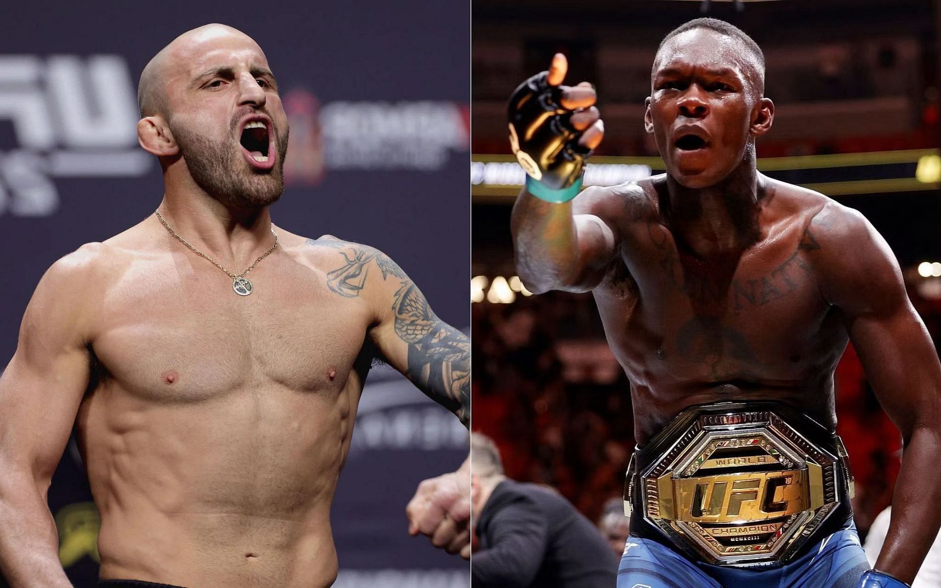 Alexander Volkanovski (left) and Israel Adesanya (right)