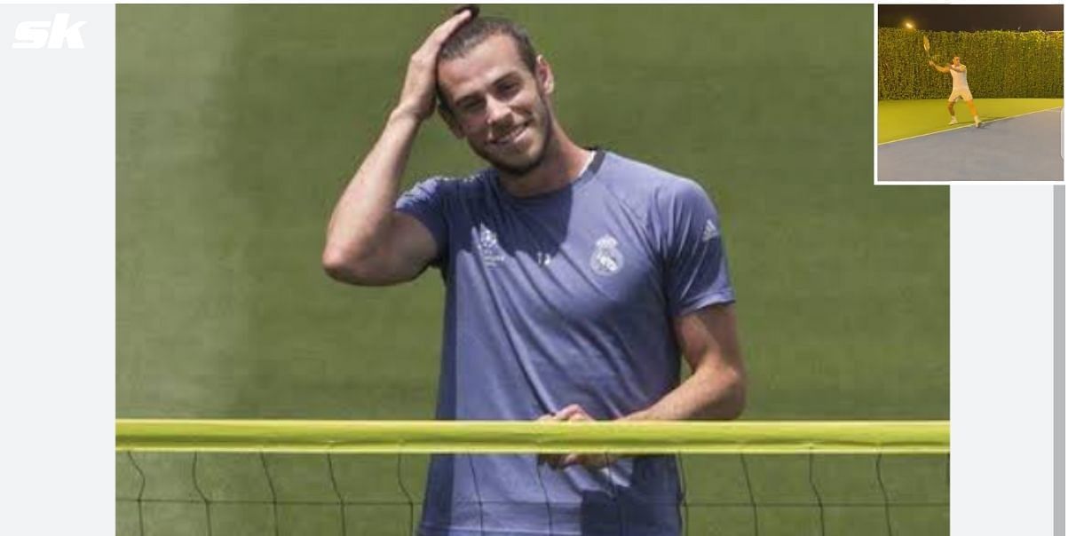 Gareth Bale on the tennis court showcasing his skills 