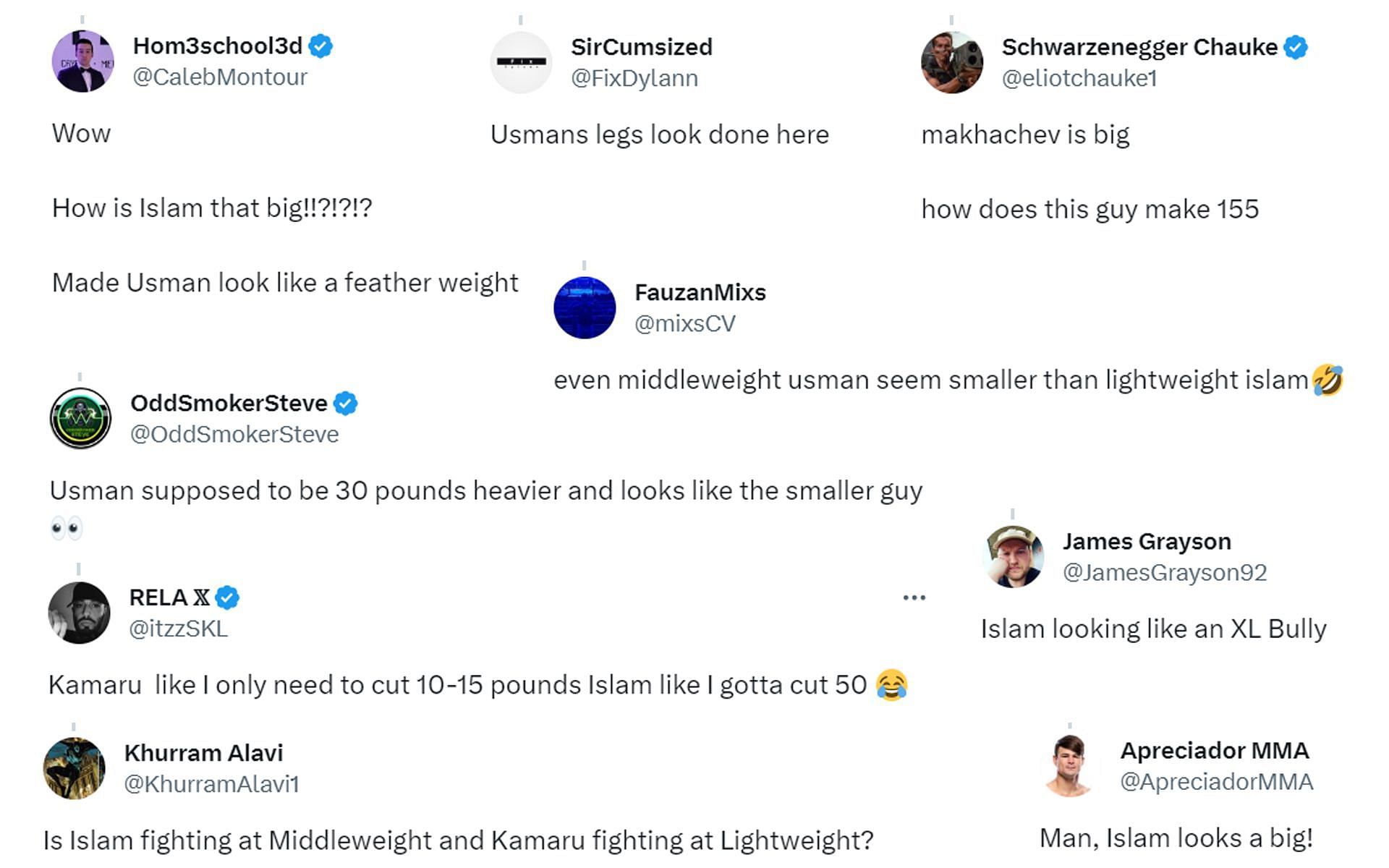 Fan reactions to the size difference between Makhachev and Kamaru Usman