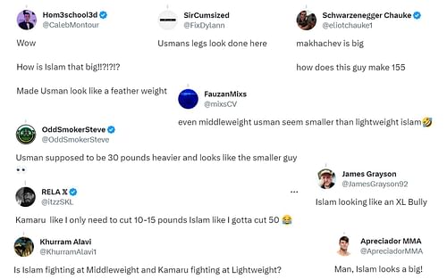 Fan reactions to the size difference between Makhachev and Kamaru Usman