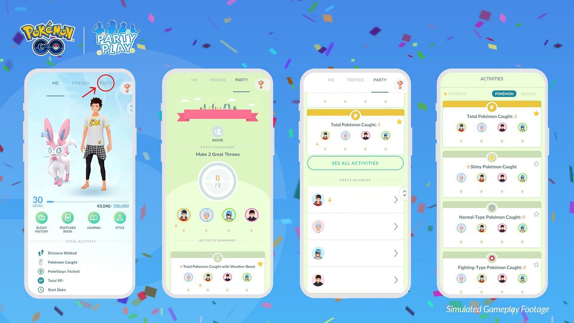 Simulated Party Play gameplay (Image via Niantic)