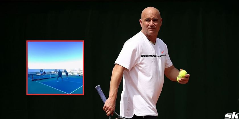 Andre Agassi looks in fine form during a practice session at