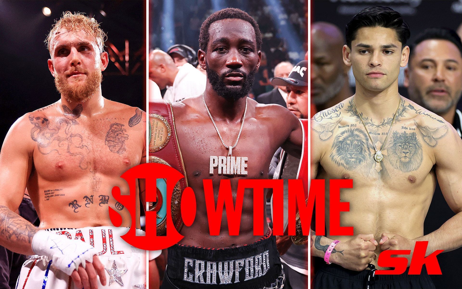 Jake Paul, Terence Crawford and Ryan Garcia [Image credits: Getty Images and @showtimeboxing on Instagram] 