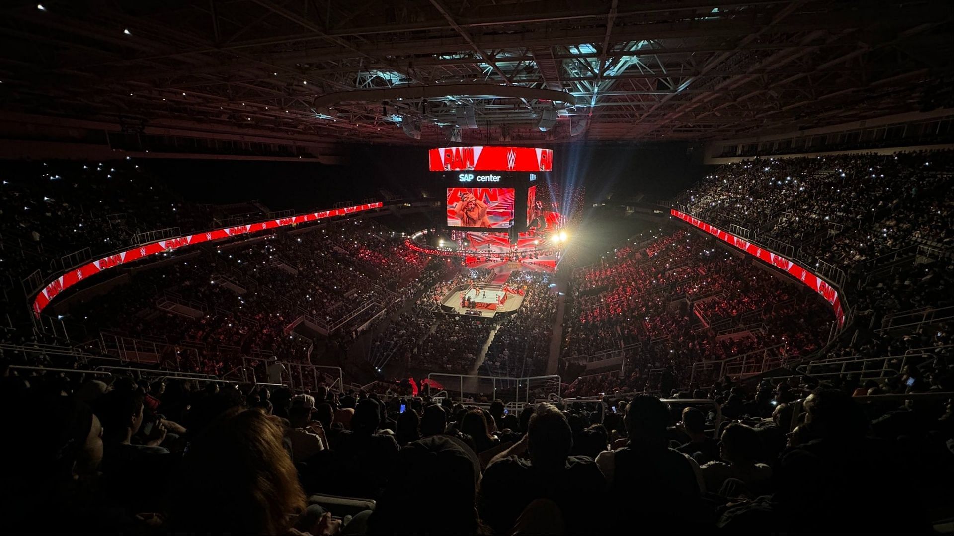 An aerial shot of WWE RAW crowd.