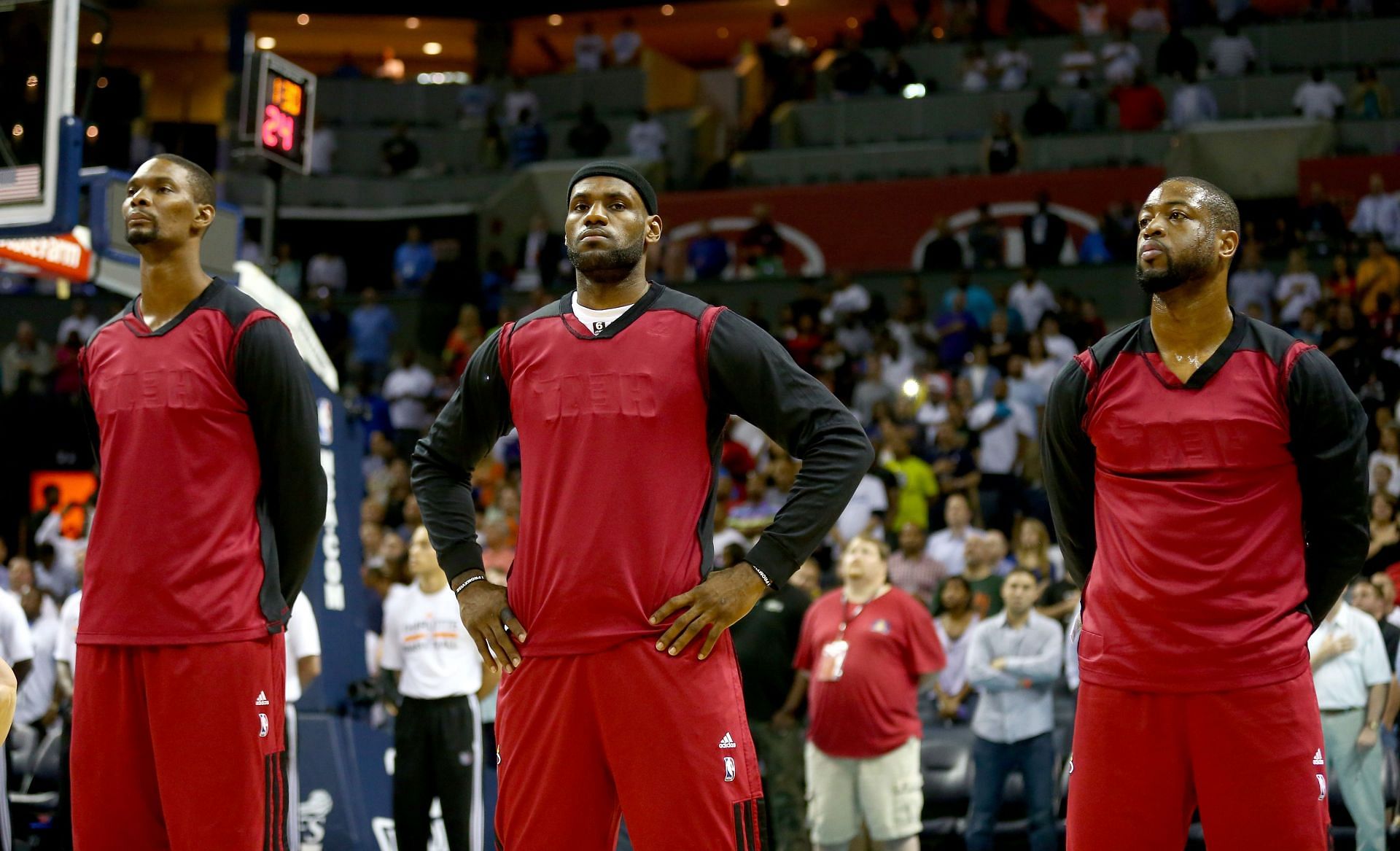 Chris Bosh(L), Dwayne Wade and Lebron James(R) helped the Heat win two consecutive NBA titles