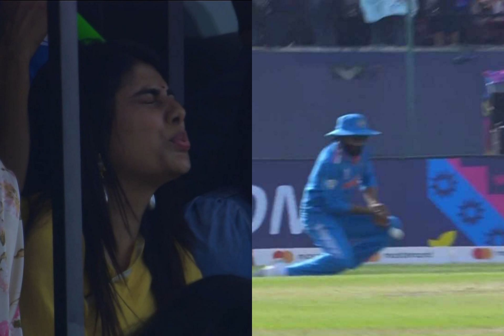 Rivaba Jadeja disappointed after her husband dropped a catch on Sunday. 