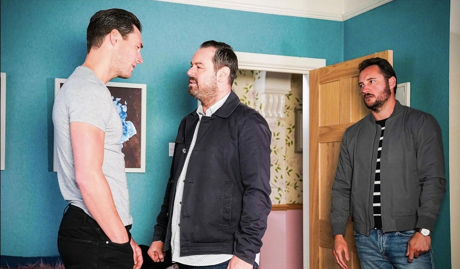 Danny Dyer, James Bye, and James Farrar in a scene from EastEnders (Image via IMDb)