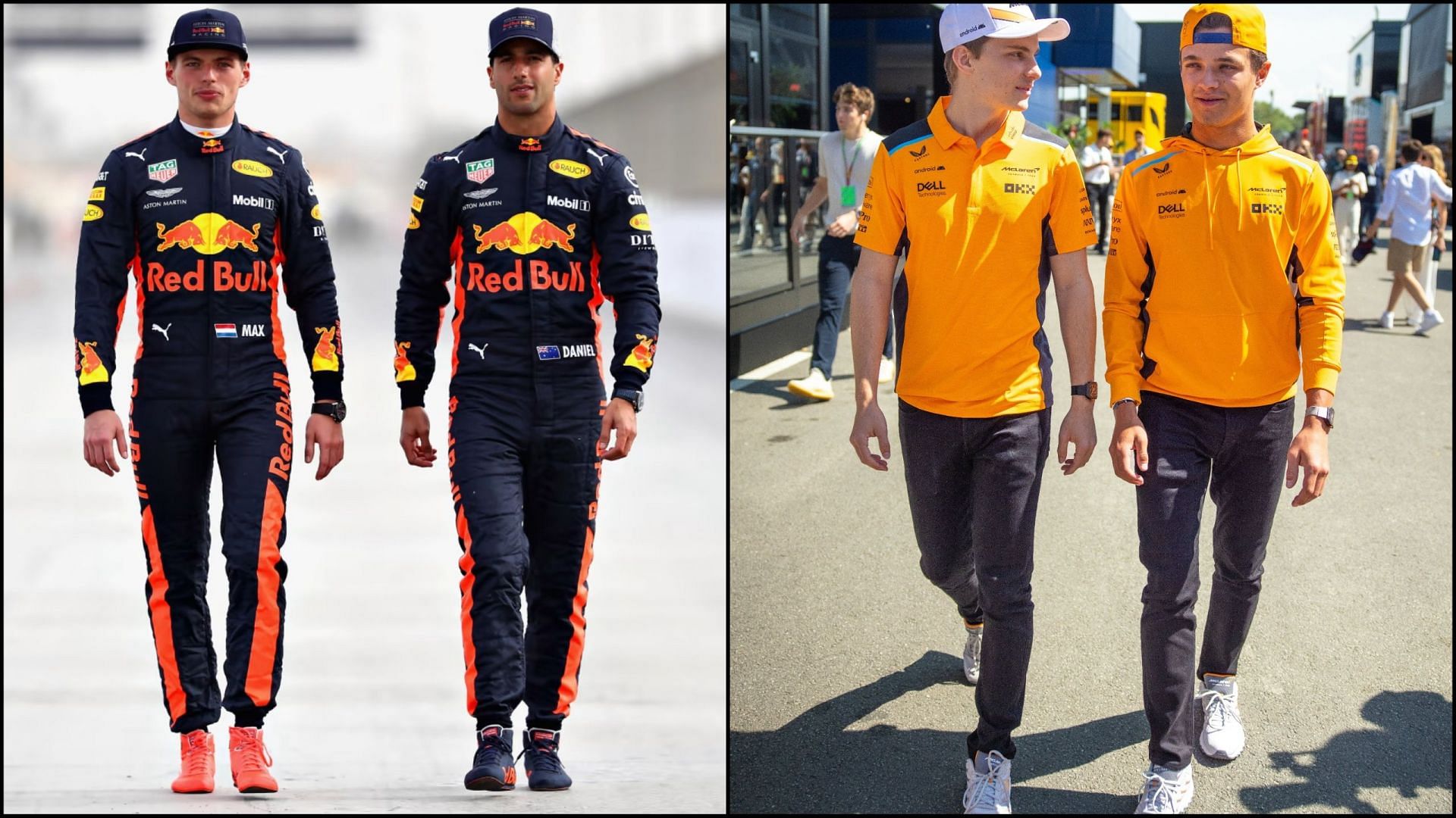 Oscar Piastri, Lando Norris, Max Verstappen and Daniel Ricciardo