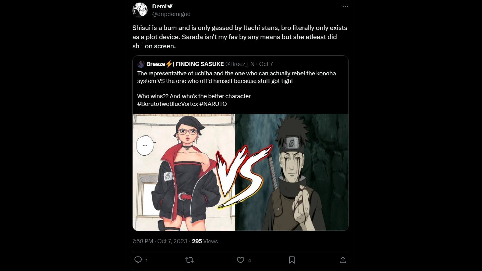 Fan reactions saying Shisui was nothing more than a plot device (Image via Twitter)