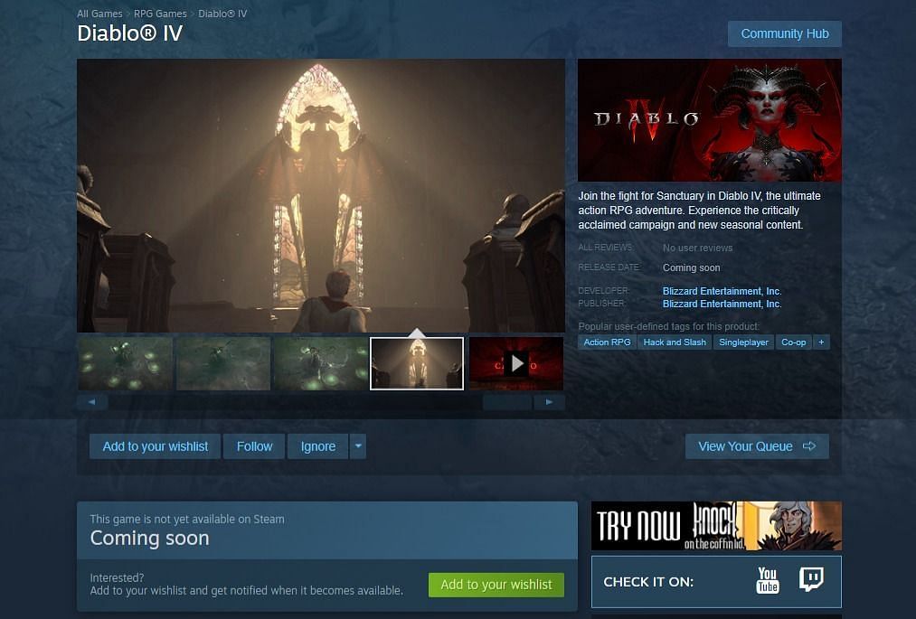 The Steam Store page for Diablo 4 is live (Image via Valve)