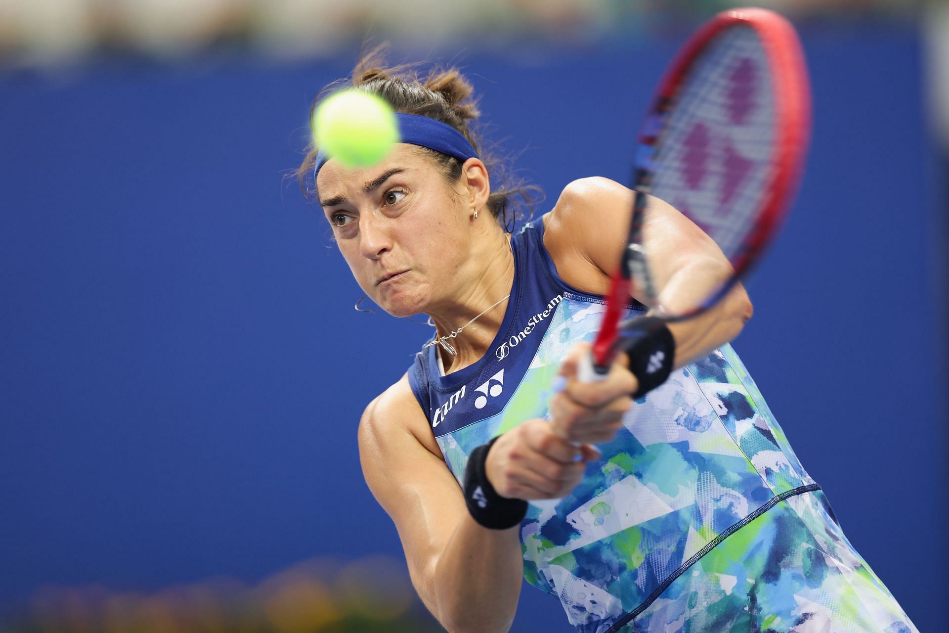 Caroline Garcia in action at the WTA Elite Trophy