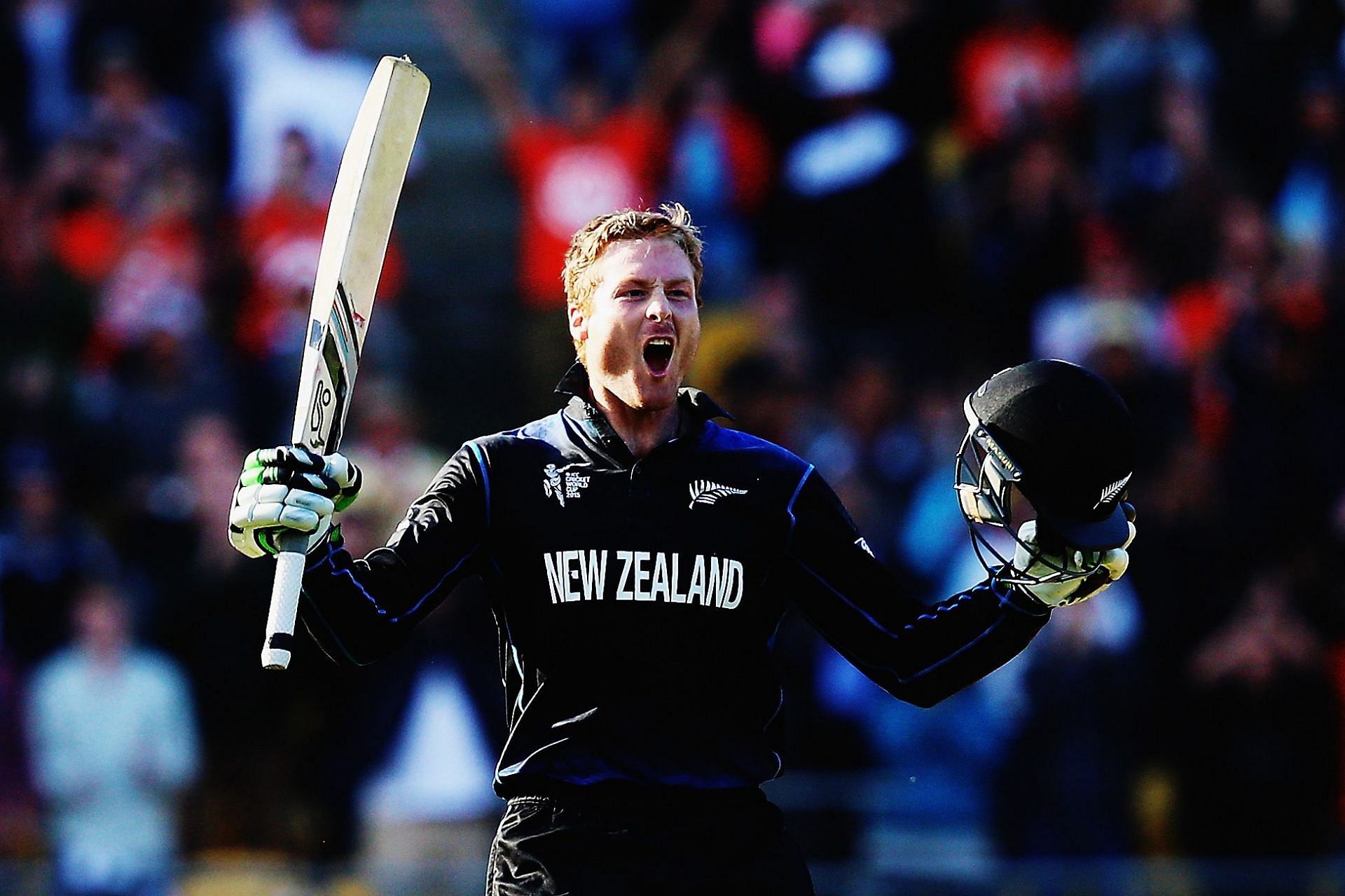 Martin Guptill celebrates after reaching 200 against West Indies during the 2015 edition. (Pic: Getty Images)