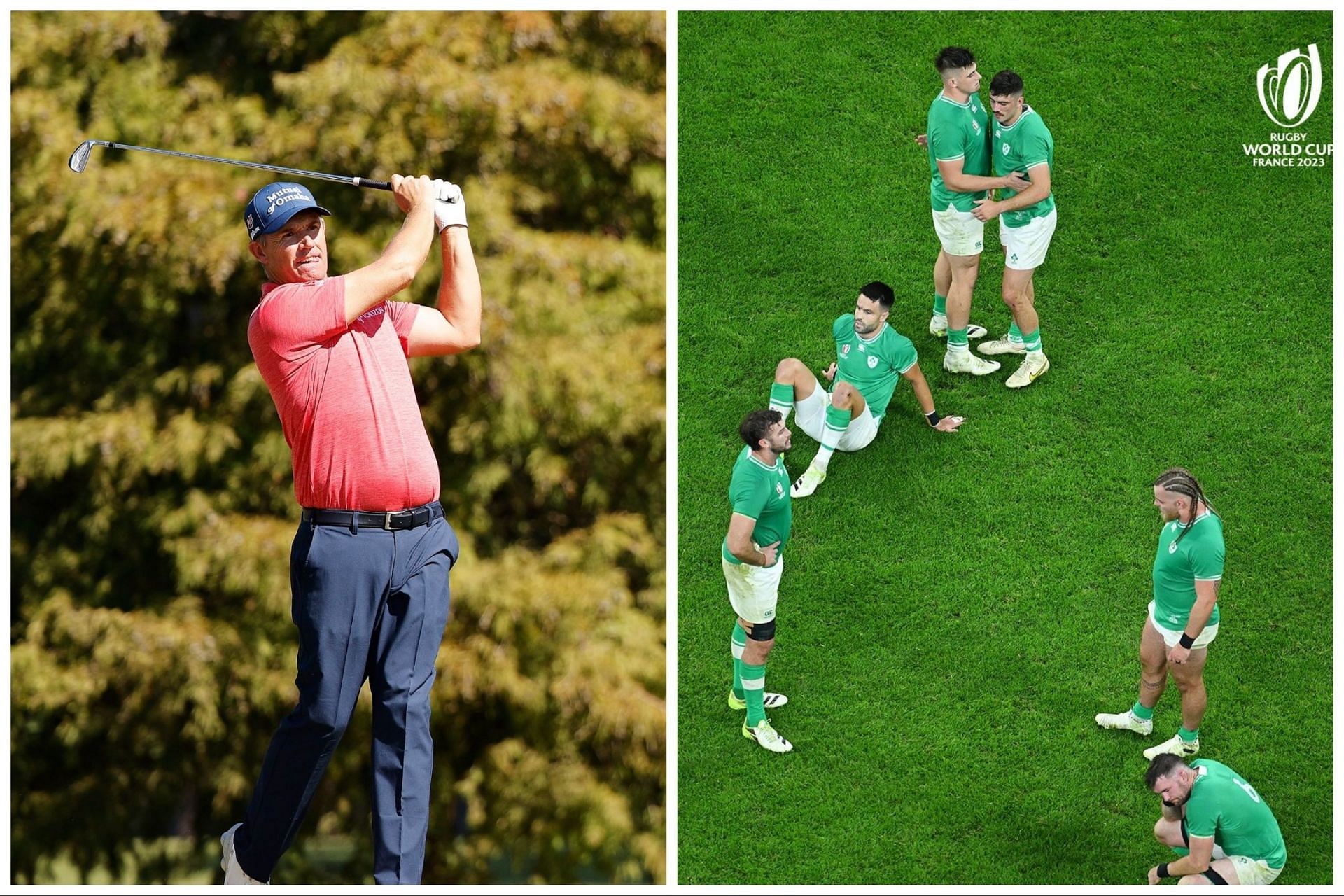 Padraig Harrington extended his support to the Irish Team after their defeat against New Zealand(Image 1 via Twitter.com/padraig_h, Image 2 via Rugby world Cup)