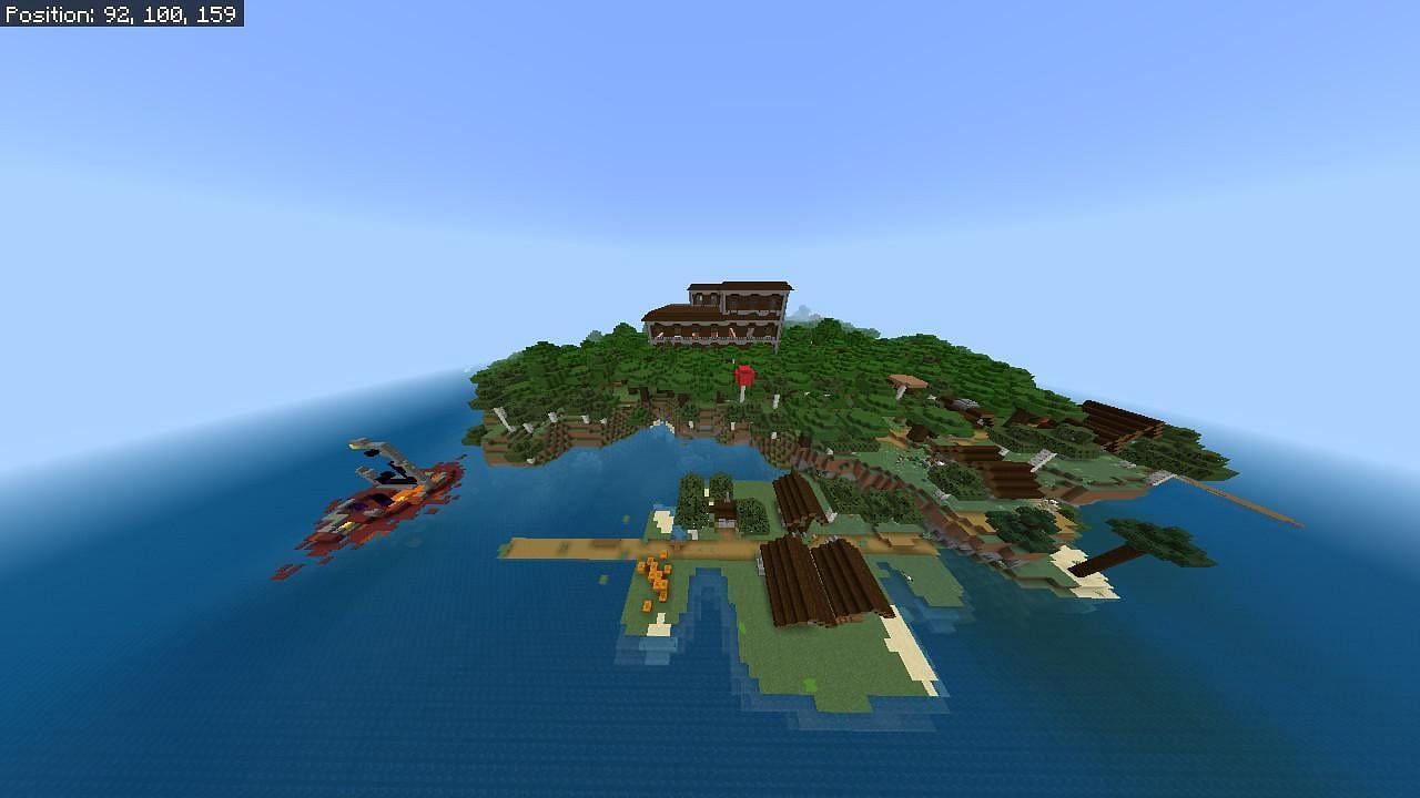 Island with mansion and village (Image via u/Fragrant_Result_186)