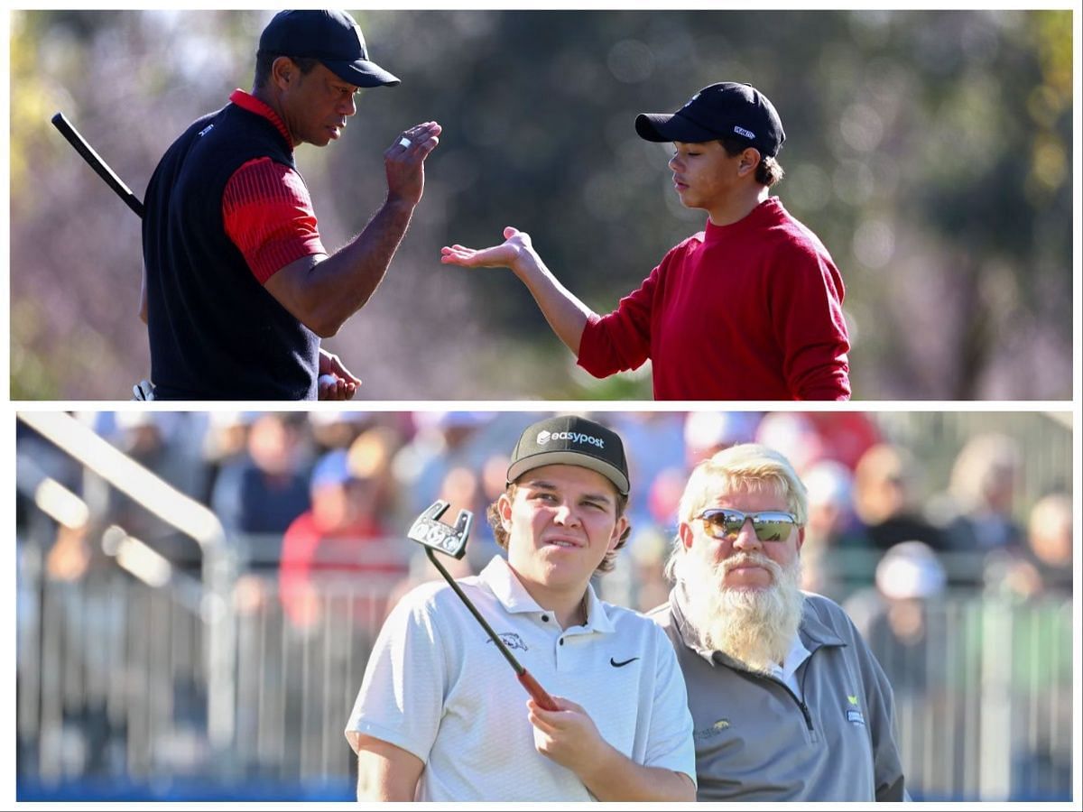 Tiger Woods with his son and John Daly with his son