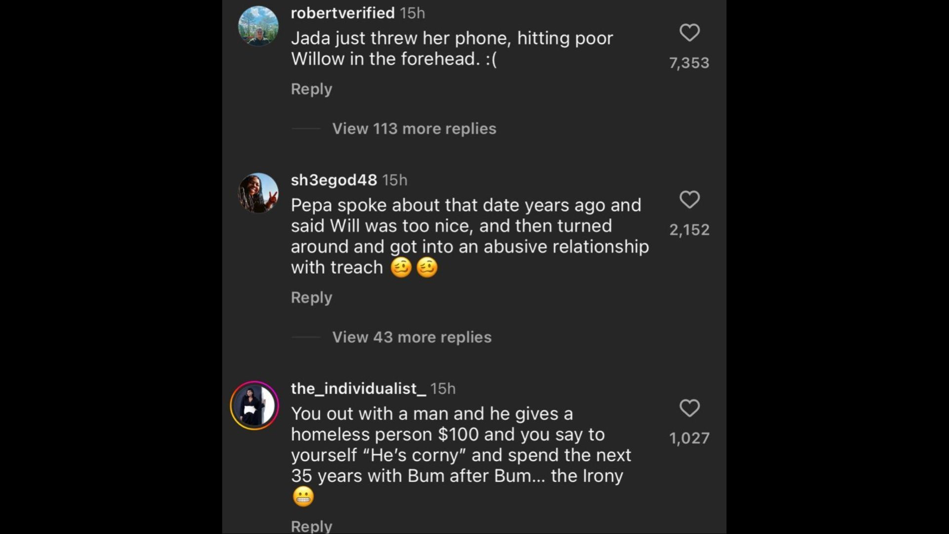 Screenshot of Internet users remarking on Smith and Pepa&#039;s reunion and first date story. (Photo via @theshaderoom/Instagram)