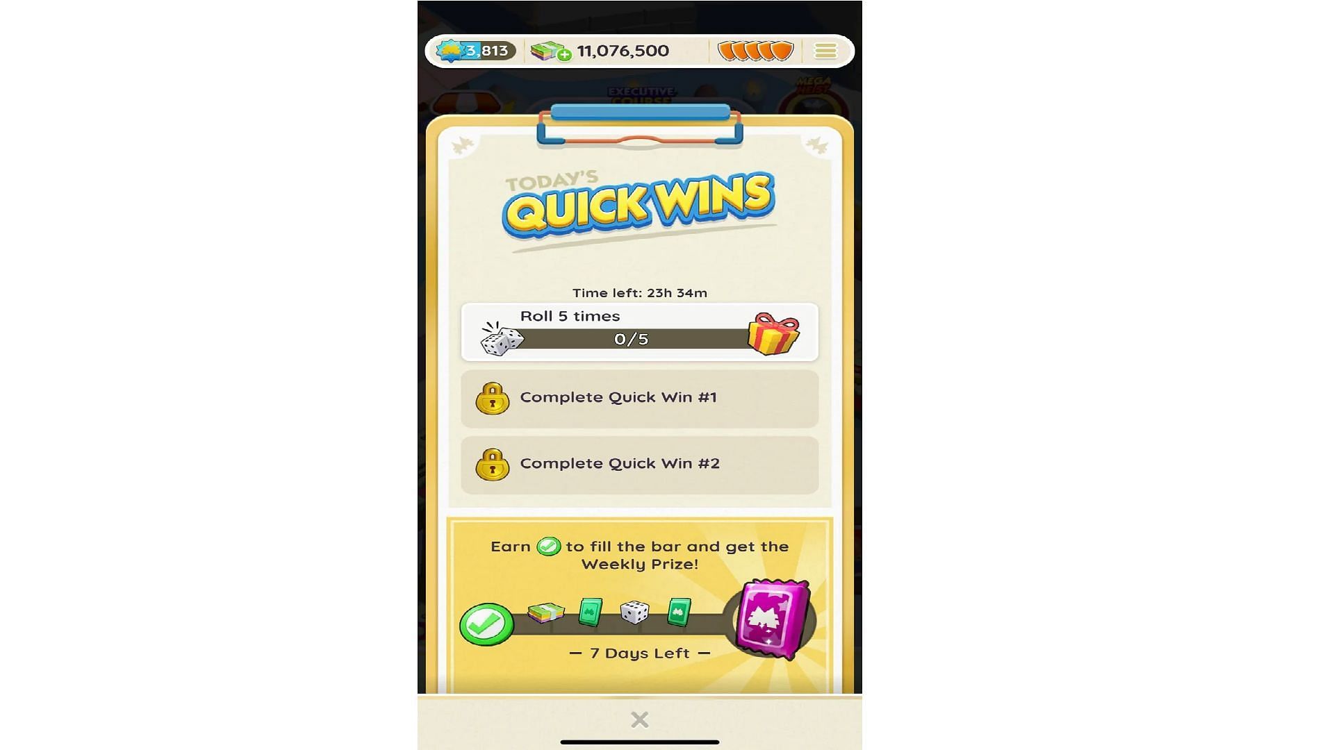 Complete Quick Wins to earn more puzzle pieces in Monopoly Go (Image via Scopely)