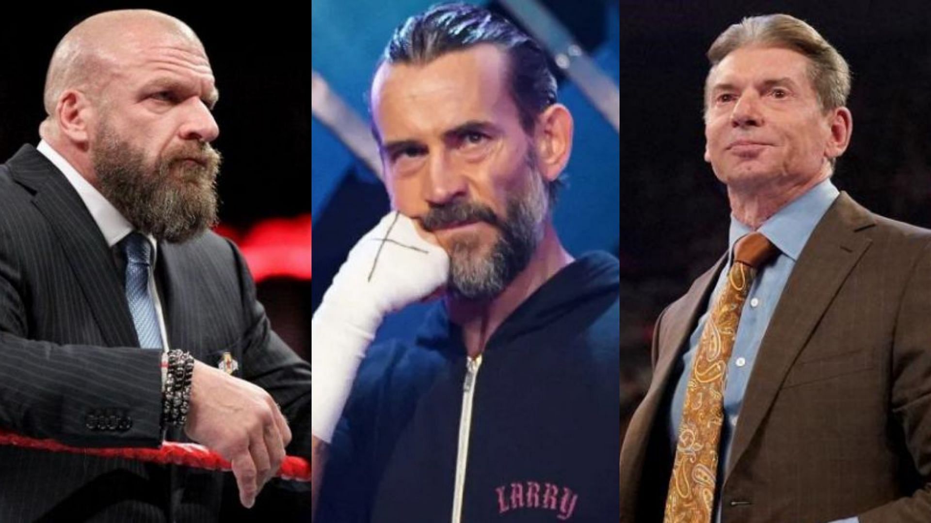 Triple H, CM Punk, Vince McMahon (left to right)