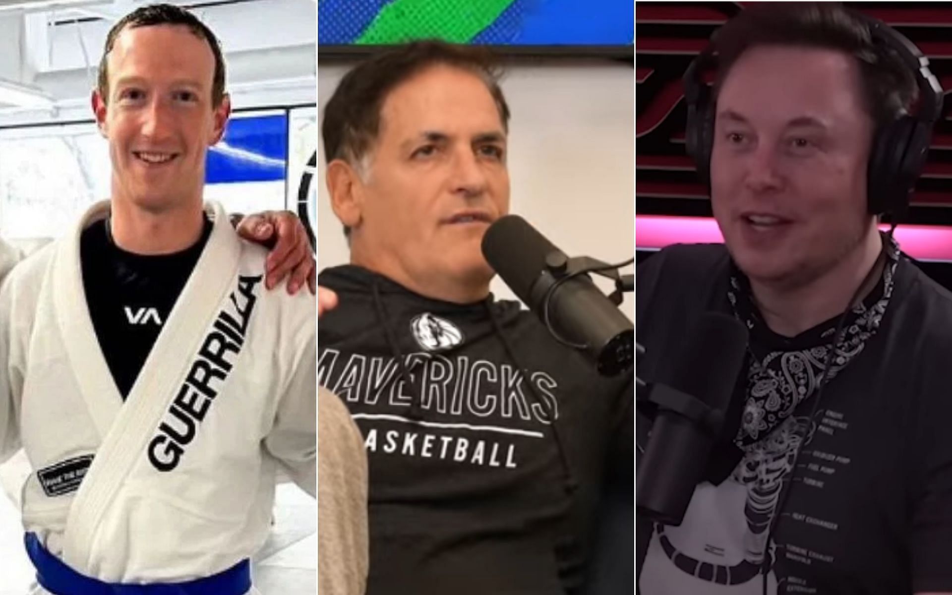 Mark Zuckerberg [Left], Mark Cuban [Middle], and Elon Musk [Right] [@khaiwu - Instagram, and IMPAULSIVE and JRE Clips - YouTube]